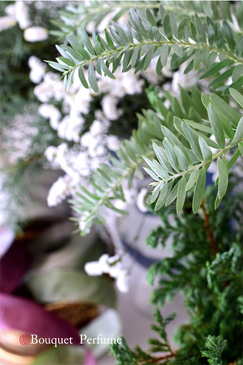 クリスマスリース 花材 白い花とエバーグリンを仕入れました フラワーアレンジメント教室 横浜